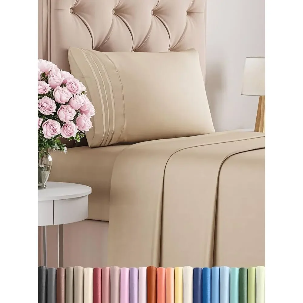 New Twin 3 Piece Cream Sheet Set Deep Pockets Comfy Breathable Cooling Bedding